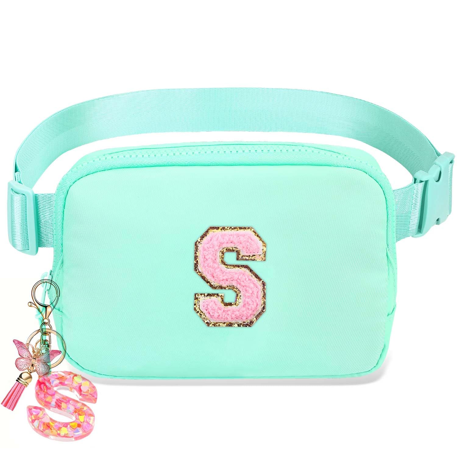 Birthday Gifts for Teenager Girls Kids - Personalized Belt Bag for Girls Women Fashion Waist Packs Trendy Travel Fanny Pack Crossbody Bags with with Initial Letter Patch Cute Stuff Mint Green S