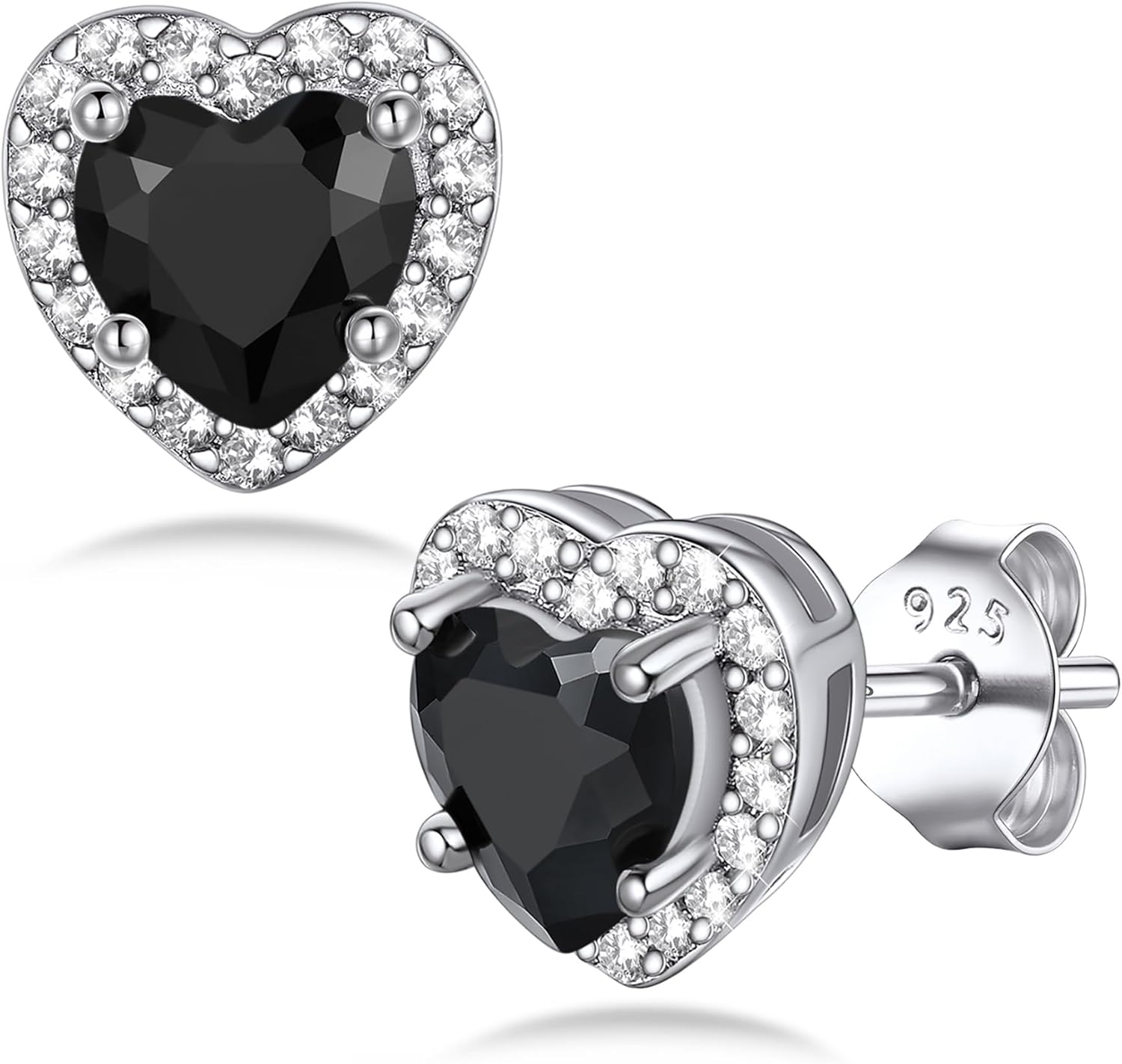 Bestyle Sparkling 925 Sterling Silver Birthstone Stud Earrings for Women, Heart/Round/Teardrop/Square Solitaire Diamond Studs Earrings, Great Birthday/Christmas Gifts