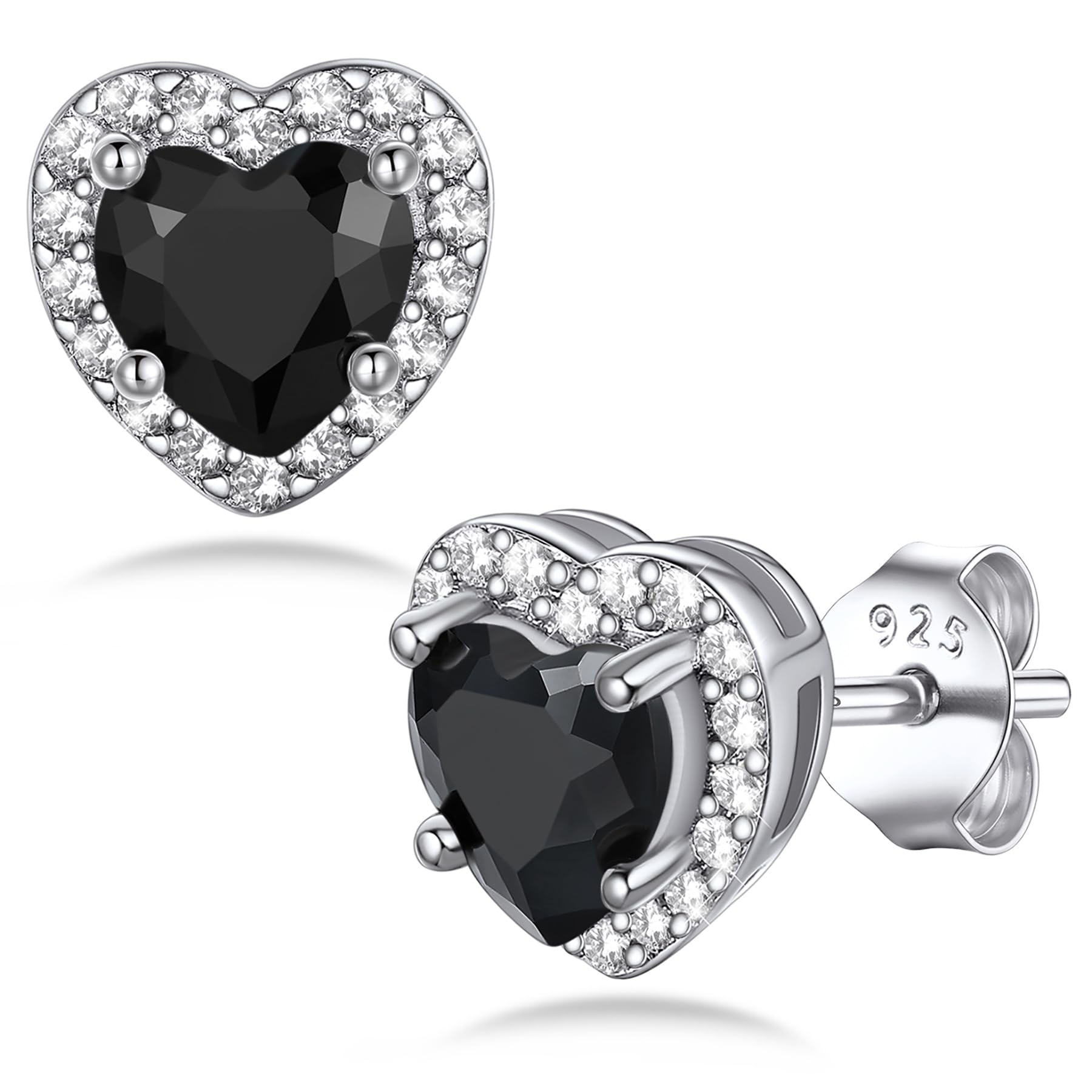 Bestyle Sparkling 925 Sterling Silver Birthstone Stud Earrings for Women, Heart/Round/Teardrop/Square Solitaire Diamond Studs Earrings, Great Birthday/Christmas Gifts