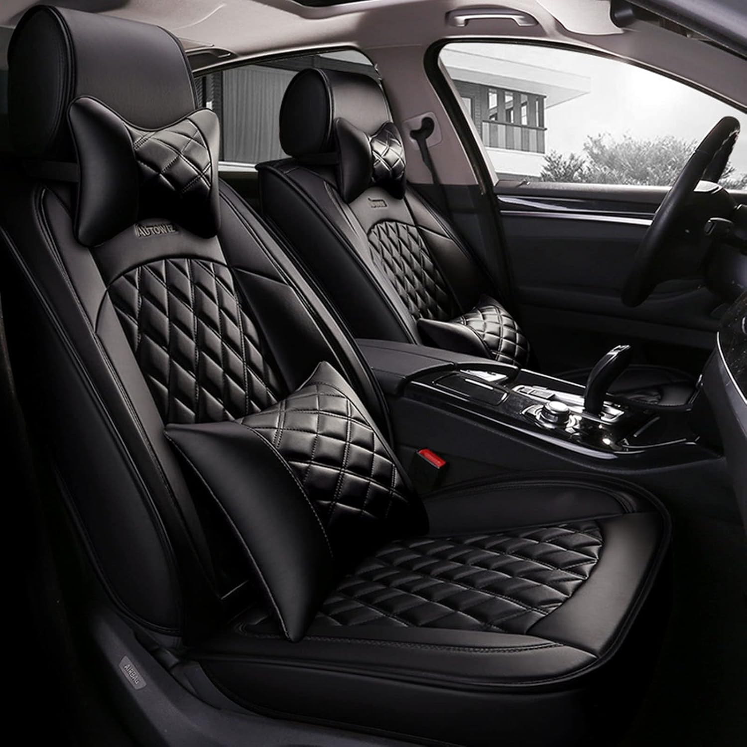 Car Seat Cover, Waterproof Seat Cover Four Season Leather Car Seat Cover for Most Five-Seater Cars,B