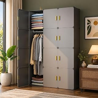 EXVITO Kids Collapsible Wardrobe | 12 Door Plastic Modular Clothes Organizer for Kids | Foldable Wardrobe Storage Rack wit... Price In India