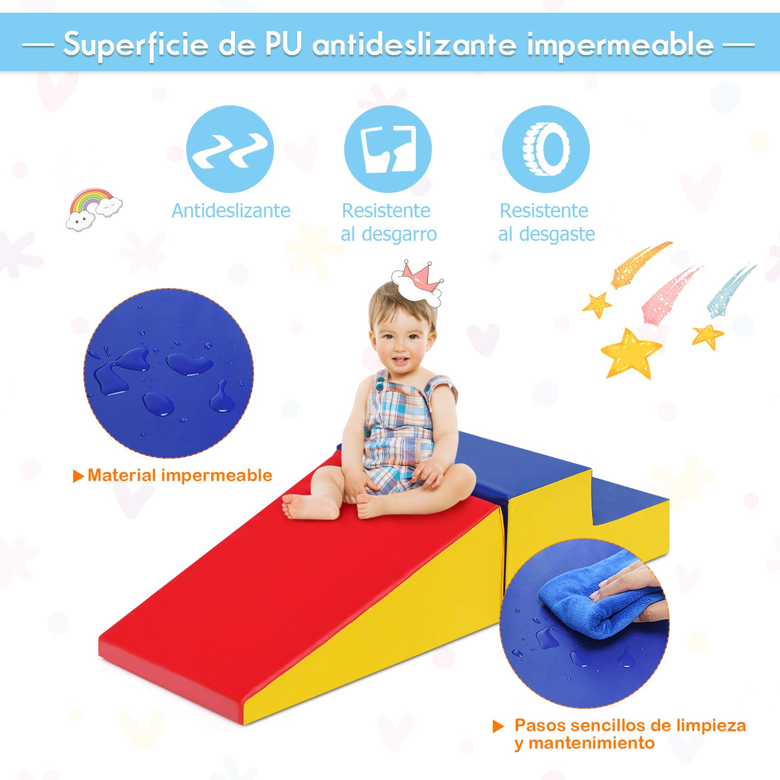 COSTWAY Juego de 2 Piezas Bloques Suaves Grandes Actividad para Escalar y Gatear Juguetes Educativos para Niños (Rojo y Amarillo)