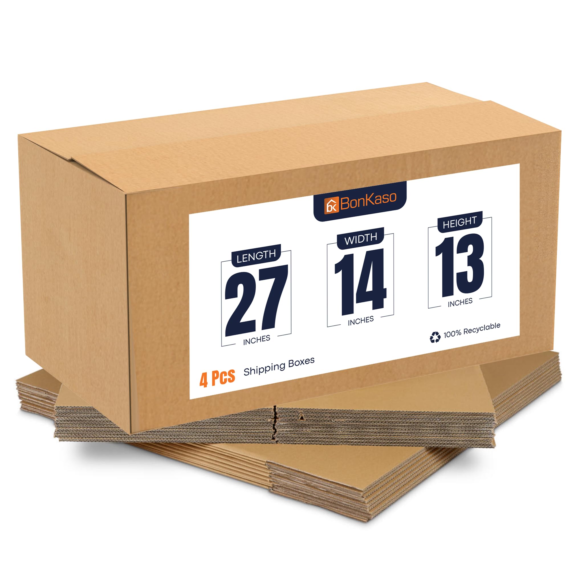 BonKaso Blueprint Premium Eco-friendly 5 Ply Corrugated Packing Box for Secure Shipping, Moving, Courier & Goods Transportation, Brown, 27x14x13 Inches - (Pack of 4)