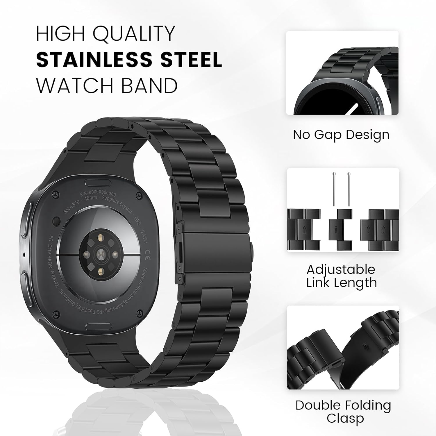 Metal Bands Compatible with Samsung Galaxy Watch 8 Classic Band 46mm, Galaxy Watch 8 Band 44mm 40mm, Business Stainless Steel Strap Wristband for Samsung Watch 8 Classic Bands Men Women - Image 4
