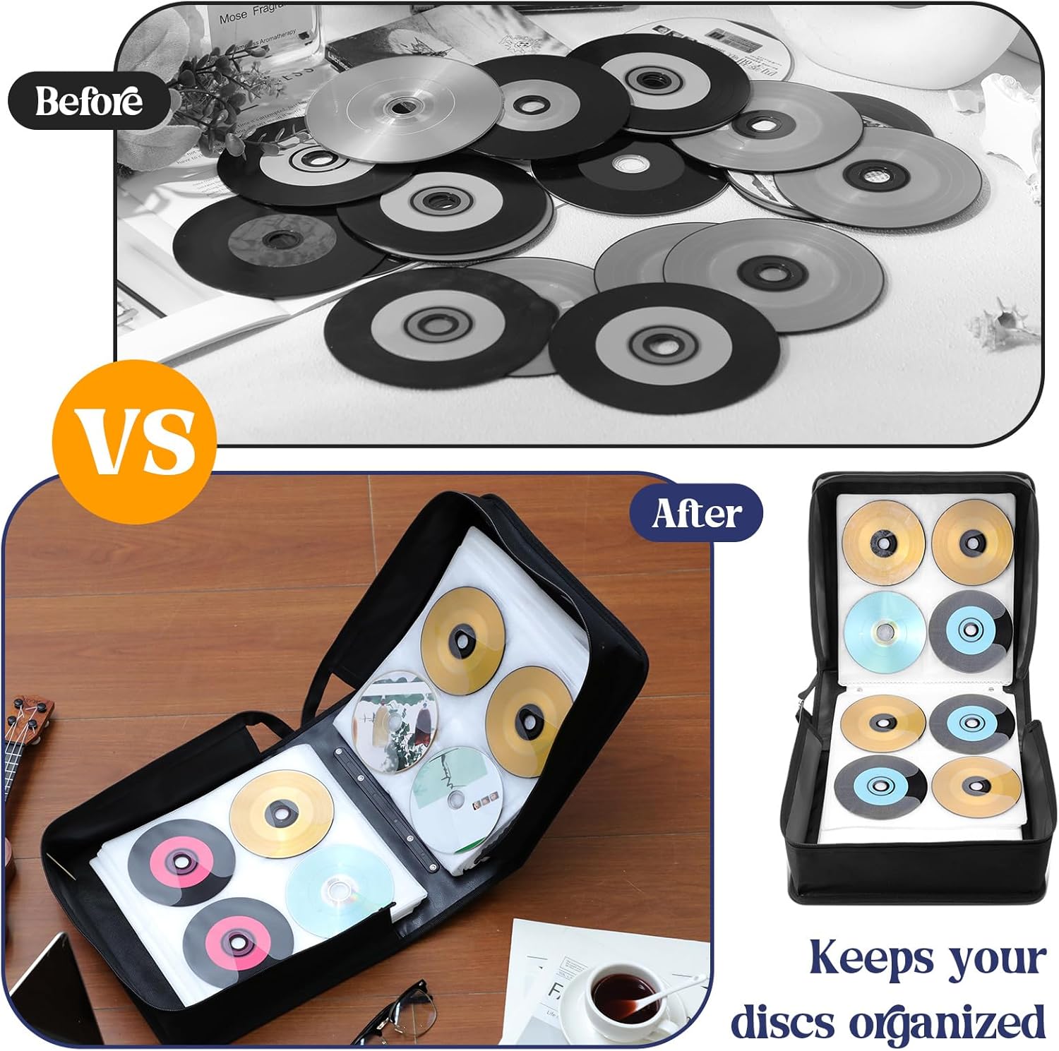 2 Pcs 400 Capacity CD/DVD Case DVD Case Holder Organizer CD Storage Wallets Protective with Zipper 600D Oxford Cloth Disc Wallet for Booklet Album Car Home Office(Blue)