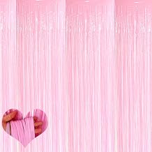 4 Pack Pink Fringe Curtain Backdrop, 3.2Ft x 8.2Ft Metallic Tinsel Foil Fringe Streamers Background for Photo Booth Birthday Wedding Baby Shower Party Thanksgiving Christmas Decorations