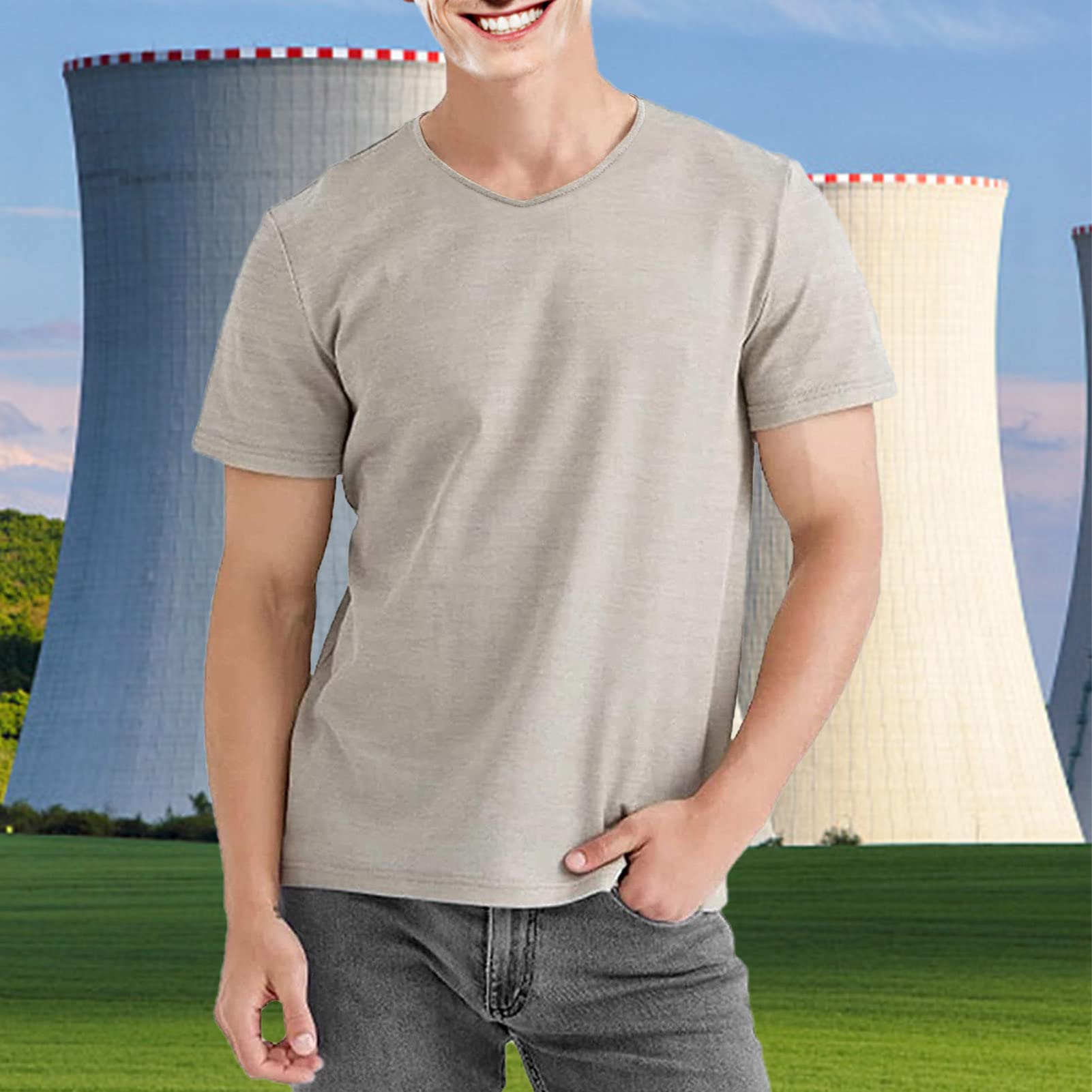 Dulcis Anti Radiation T Shirt, V-Neck Health Safety Protection Suit, Radiation Shield Men T-Shirt Radiation Suit, Fara-Day Fabric Silver for 5G / WiFi Protective Clothing Size L