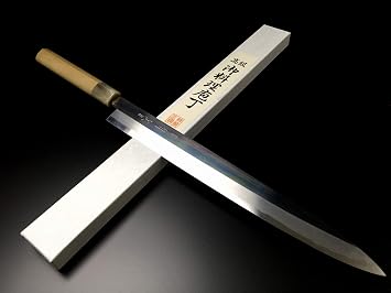 Aritsugu Kitchen Knife, Yanagi Blade, Separate Batting, 11.8 inches 300 mm, Sashimi Knife, Mirror Finish, Blue Steel 2, Made in Japan, Includes Sheath