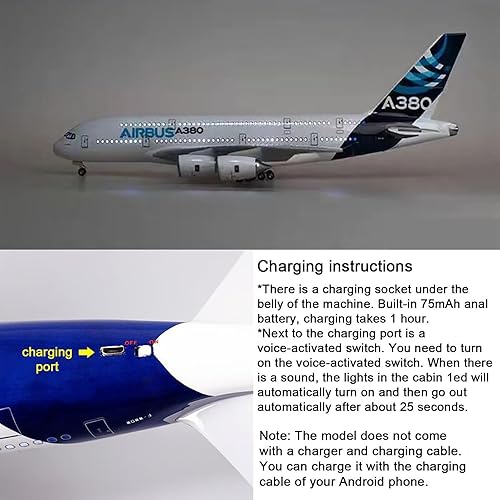 Miniatura 6 de Modelo de avión a escala 1160 de 18.1 pulgadas, modelo de prototipo Airbus A380, modelo Jet Plane Collectibles de resina con ruedas fundido a