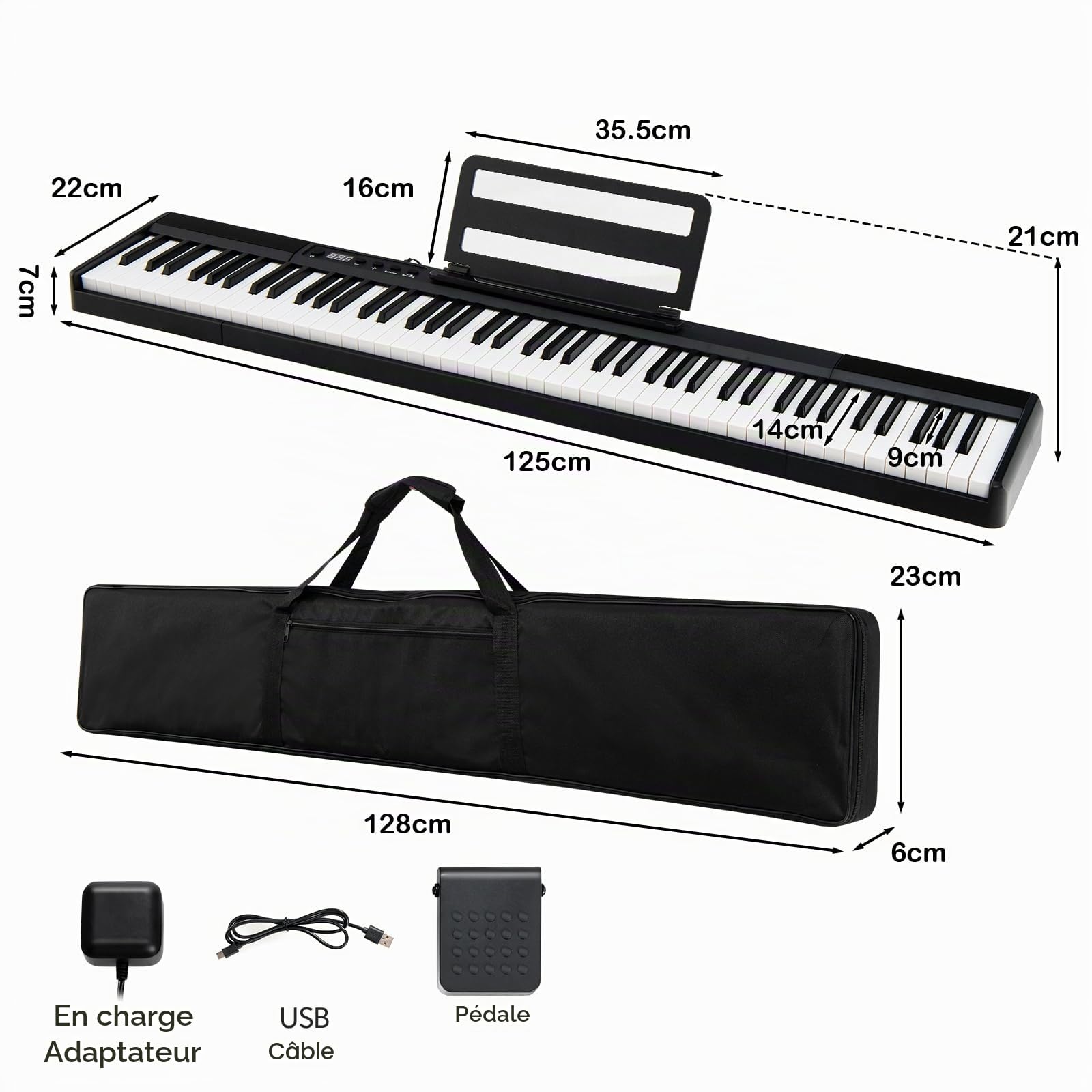 KOMFOTTEU Piano Numérique 88 Touches, USB/Bluetooth, Sac de Rangemen