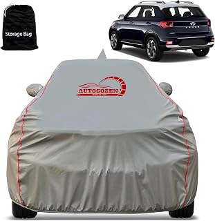 Autocozen All Weather Protection Car Cover for Hyundai Venue Car Cover with Mirror Anteena Packets & 100% Waterproof Cover Grey Color