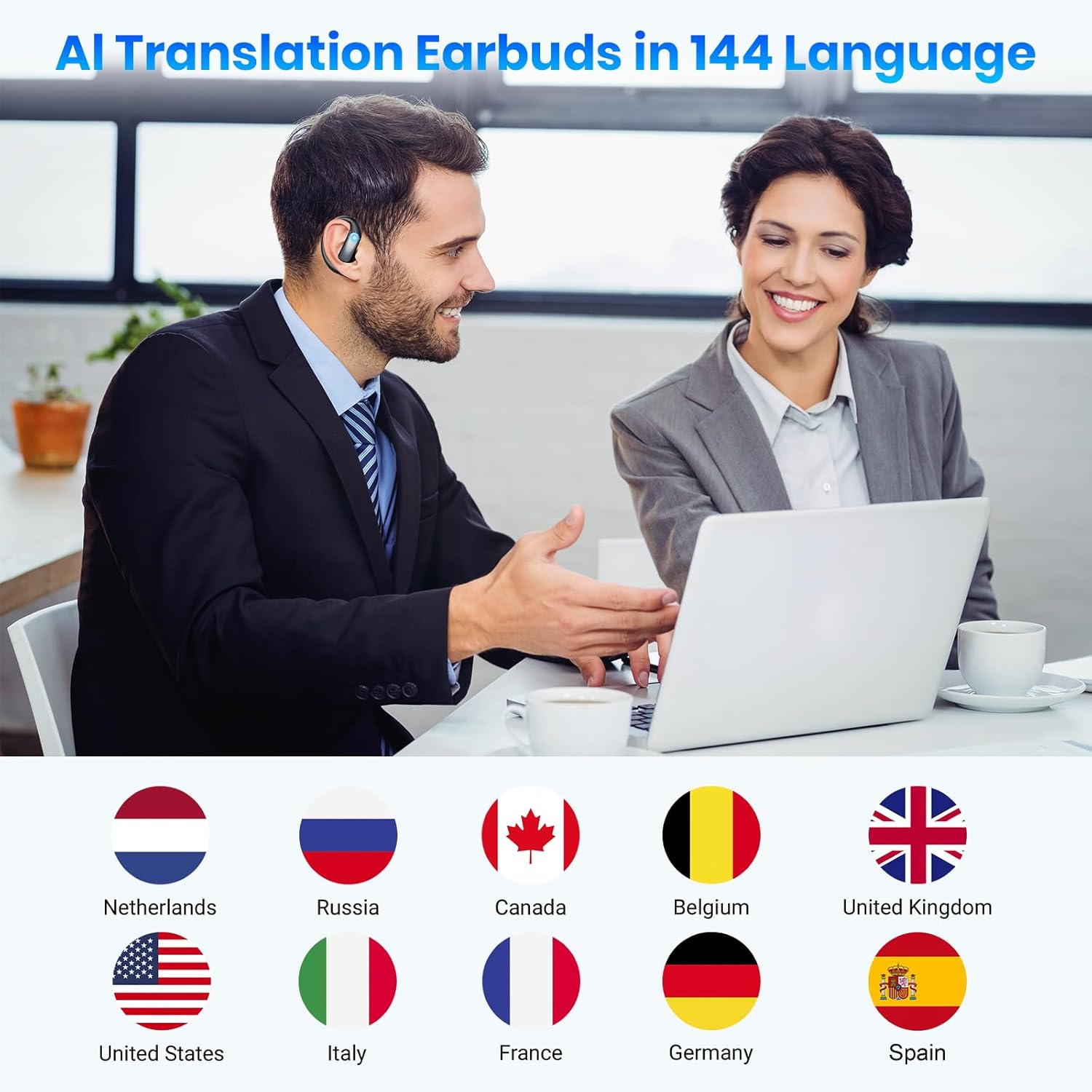 AI Translation Earbuds Real Time: OWS 3 in 1 Translator Earbuds for iOS & Android, Supporting 144 Languages with 60-Hour Battery Translator Headphones for Travel Business Meetings & Learning
