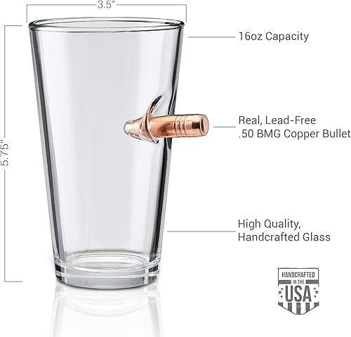Vista 3 de BenShot Pint Glass with Real 0.50BMG Bullet - 16oz Made in the USA