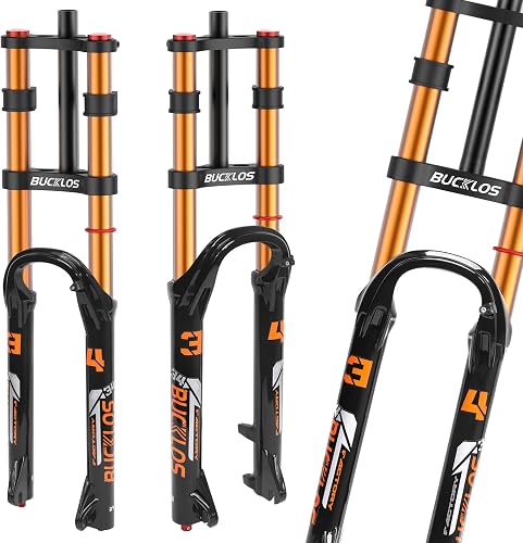 26/27.5/29" Air Suspension Fork MTB 180mm Travel, Rebound Adjust Manual Lockout, Double Crown Mountain Bike 34mm Stanchion 1-1/8" Threadless Straight Tube 9 * 100mm QR XC AM Bicycle Front Fork