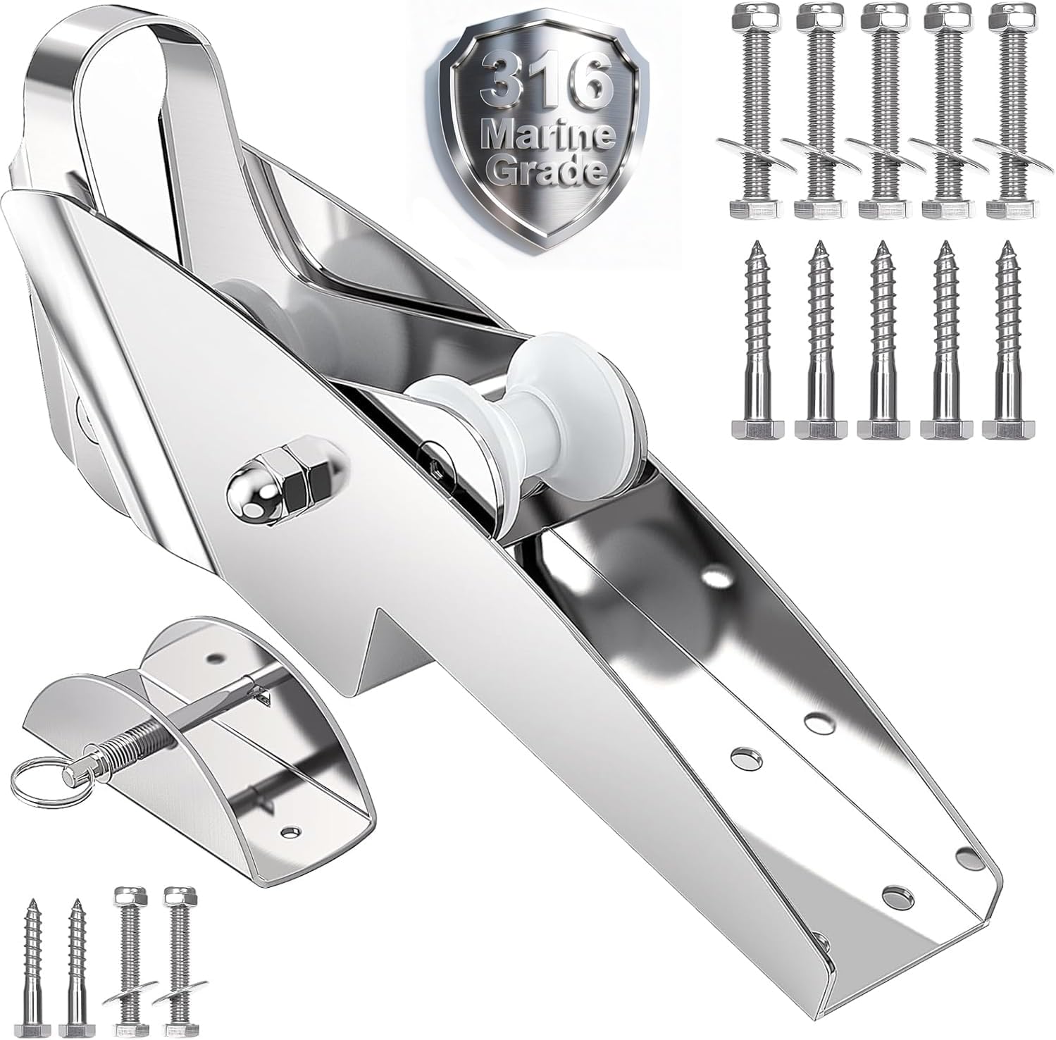Bow Anchor Roller with Anchor Lock Marine Grade 316 Stainless Steel Hinged Self-Launching Double Bow Roller
