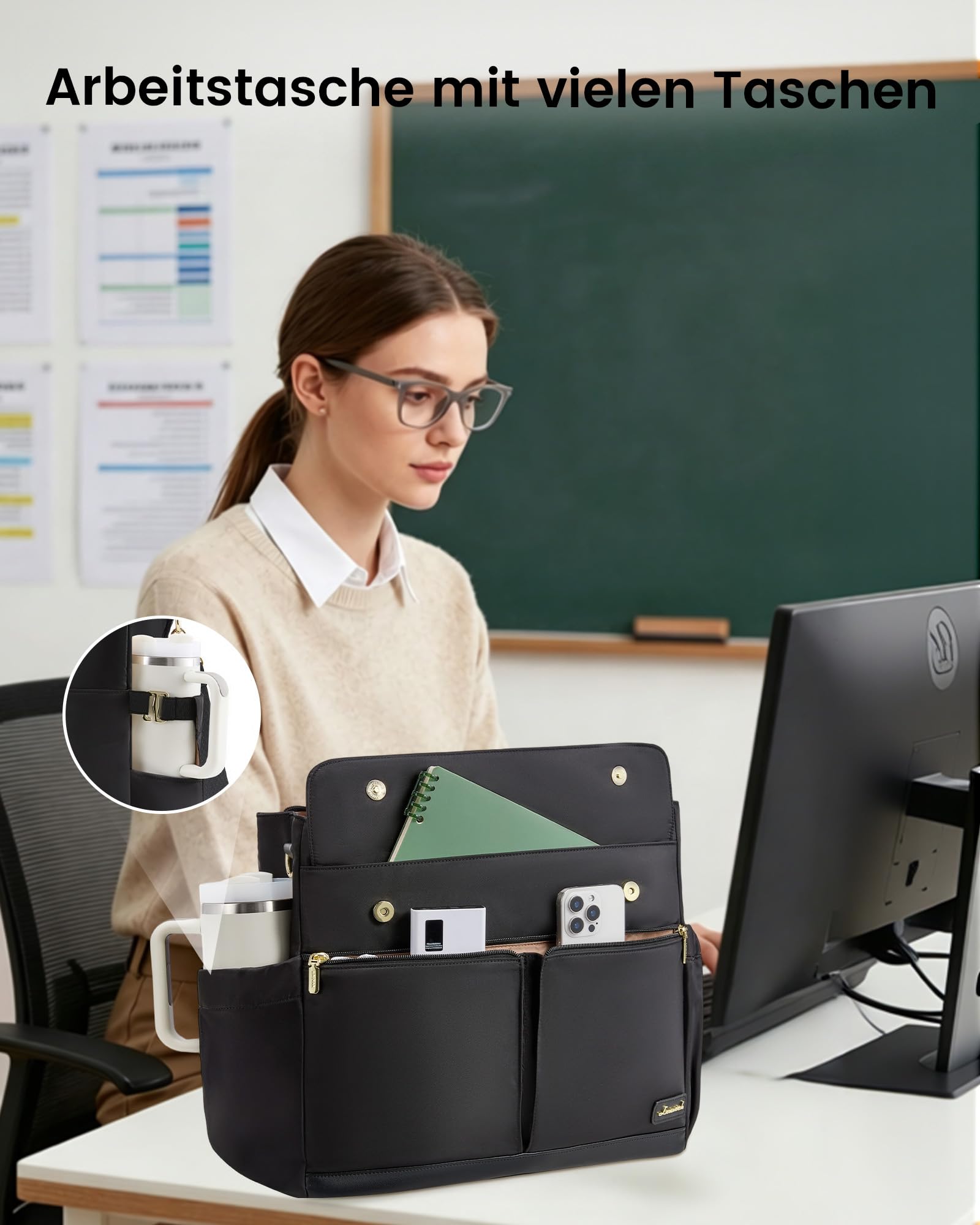 LOVEVOOK Arbeitstasche Damen mit Isolierted Kühlfach Laptop Handtasche Groß