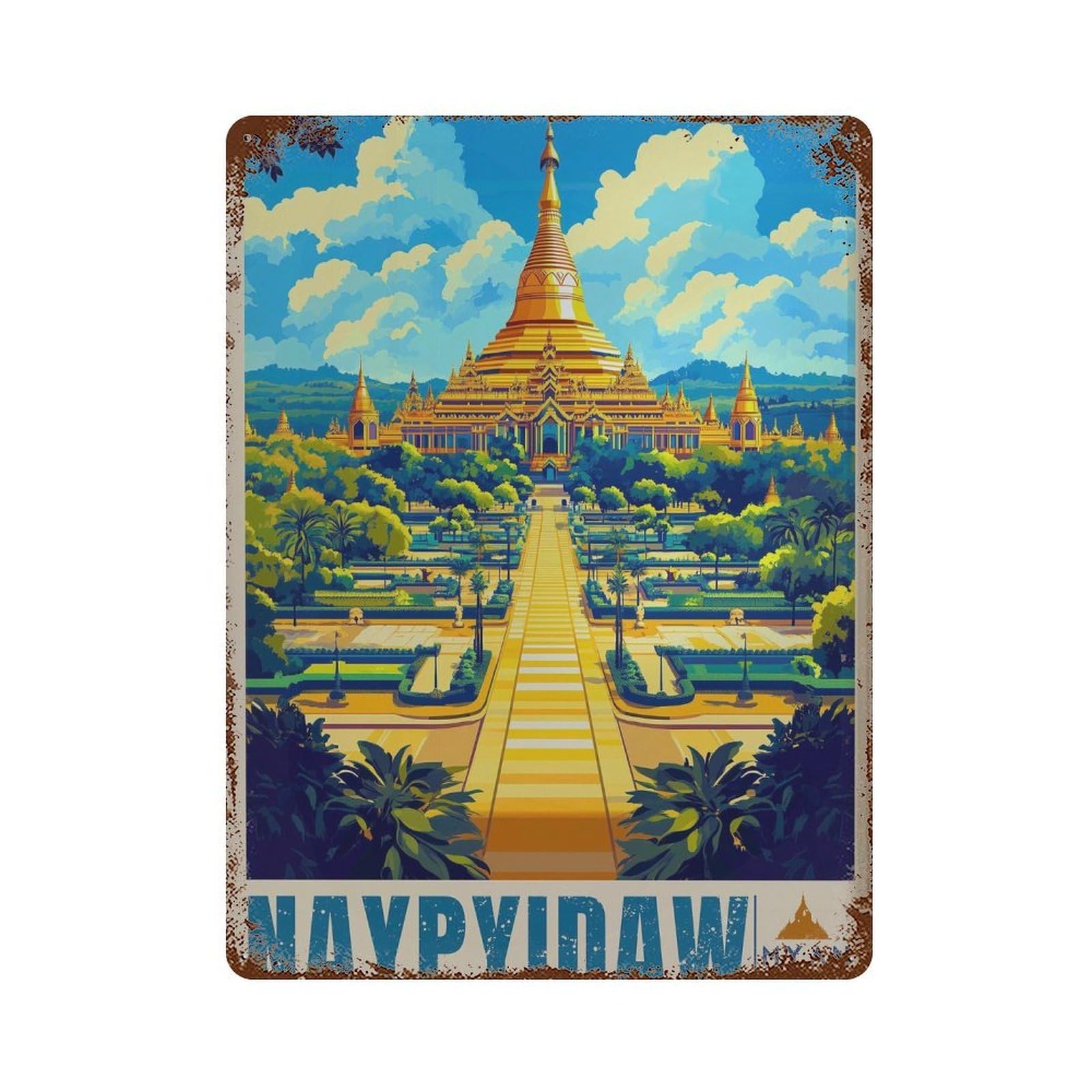 xiaoxiaoshen Naypyidaw Myanmar Travel Southeast Asia Wall Decor Art Metal Tin Poster Modern Home Decor Art Home Bar Shop Decorations Vintage Sign 40x30cm
