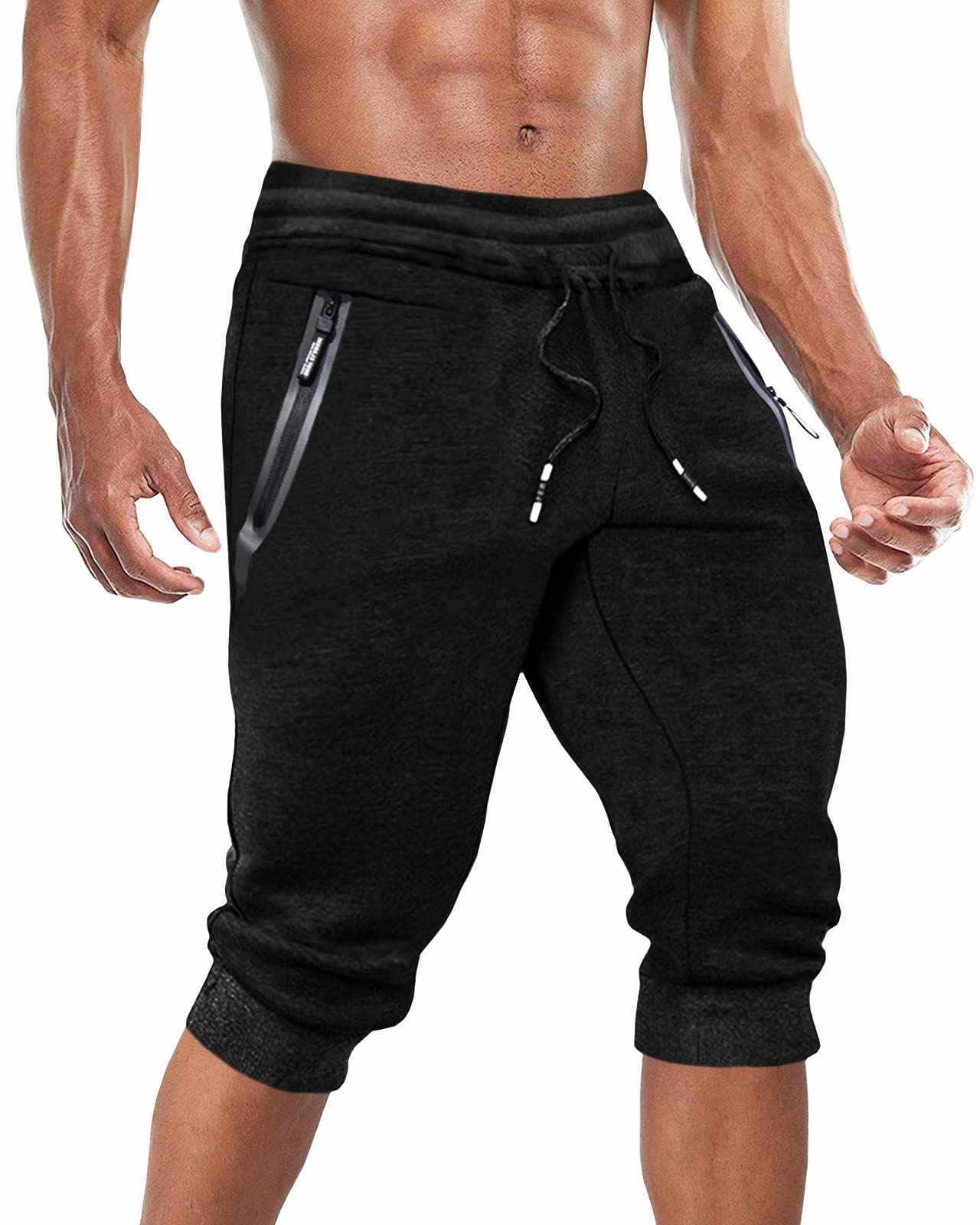BIYLACLESENCapri Pants for Men 3/4 Jogger Workout Pants Men Training Pants Men Yoga Pants Capri Below Knee Pants for Men Gym Pants Men Black