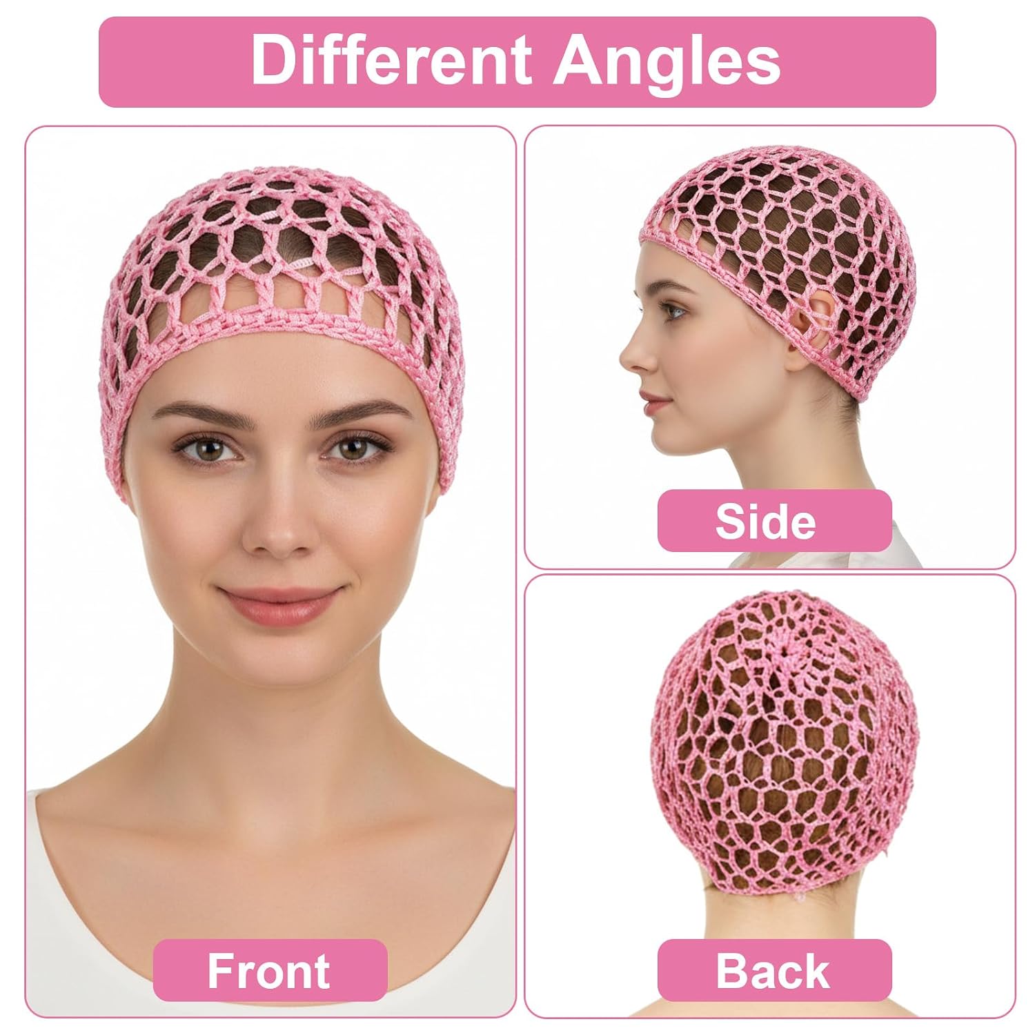 4 Pcs Wig Caps for Women, Elastic Mesh Crochet Hair Wrap Net for Silk Press Hair Nets for Sleeping Shower Bath Ballet Serving Accessories (Black, Gray, Blue, Pink)