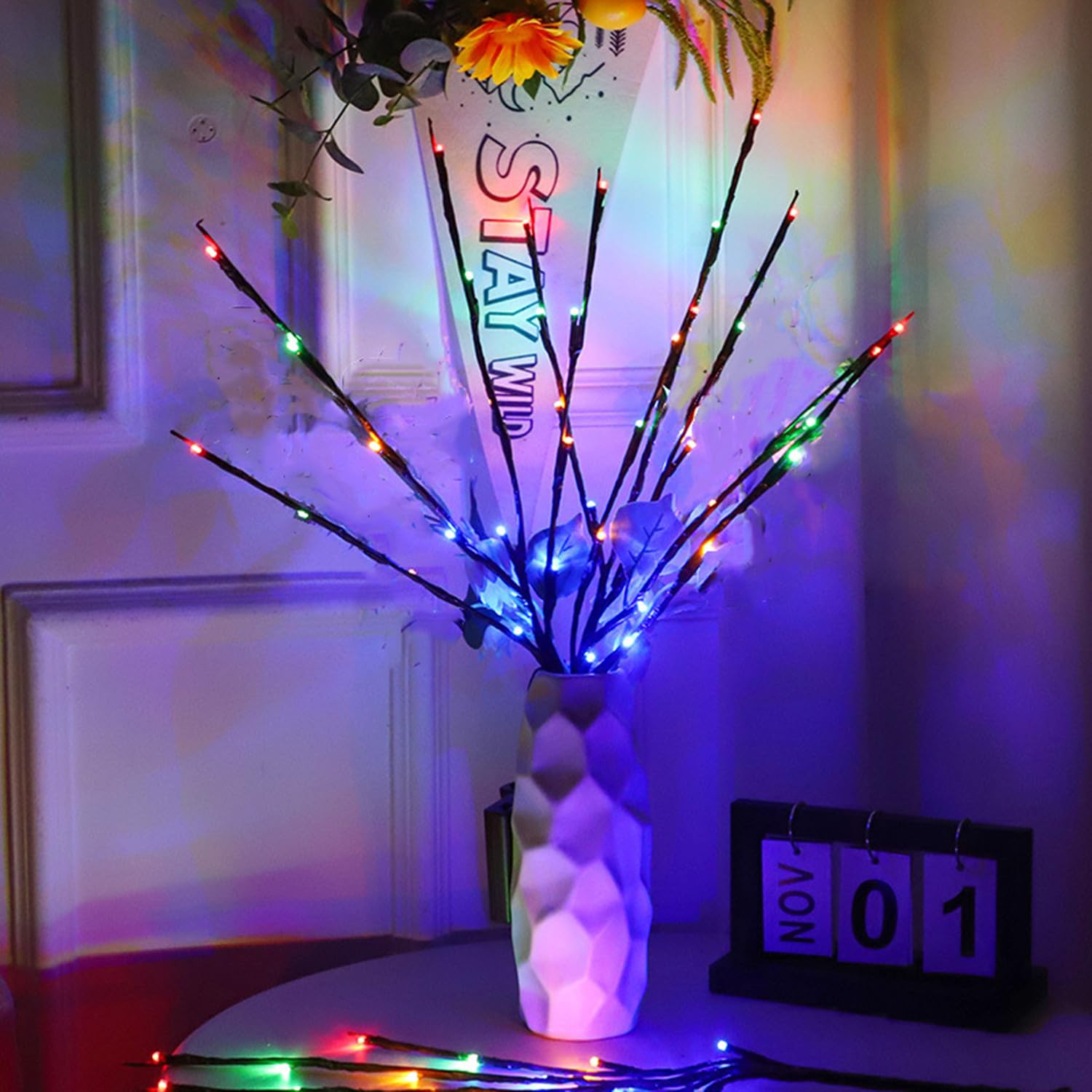 HFHungkeong LED Branch Light Battery Powered Artificial Lighted Twig Branches with 120LED Warm White Lights,6Pcs/Pack Lighted Branches for Vases Holiday Xmas Fireplace Home Bedroom Table Decorations — image 1