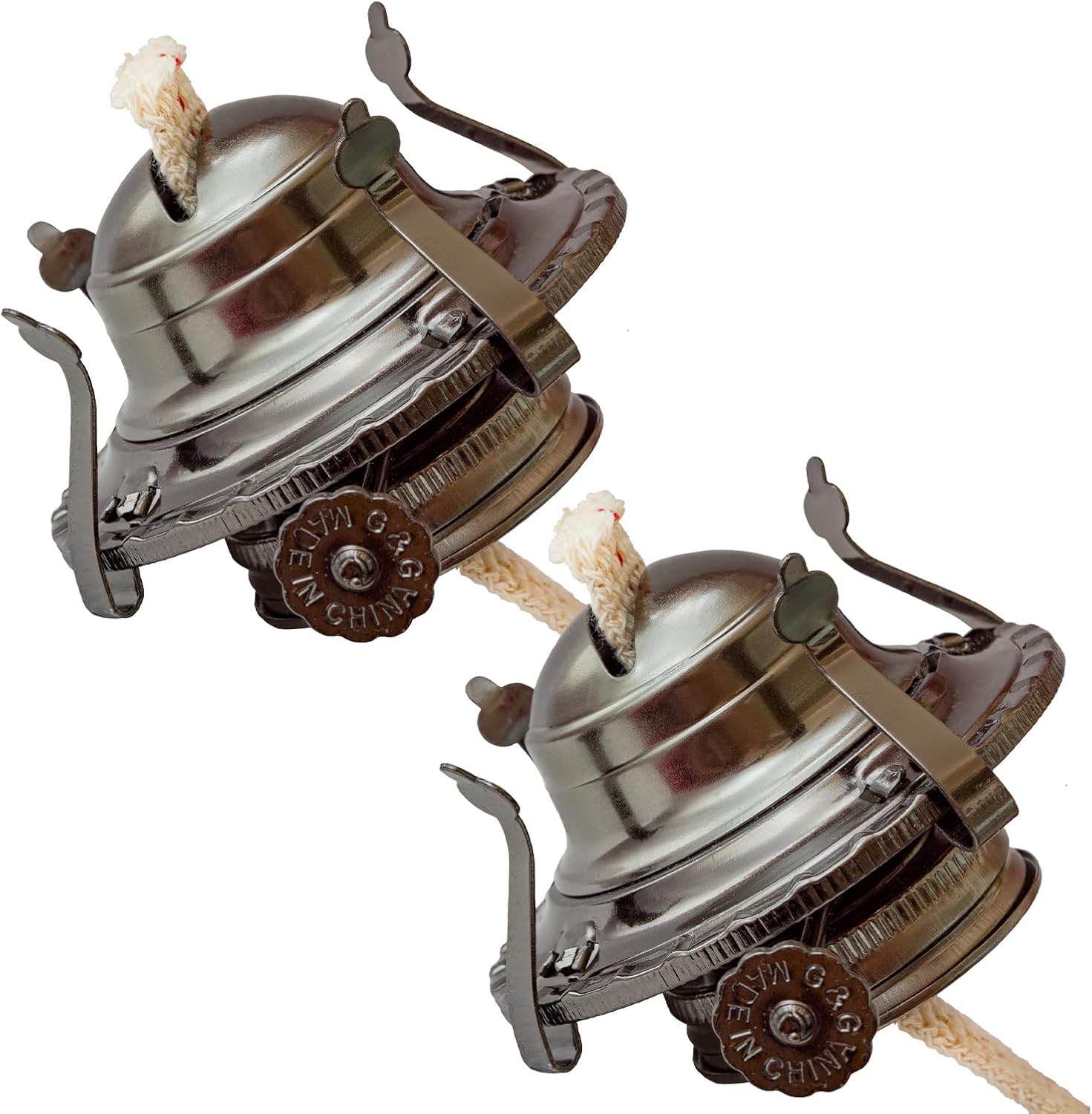 2Pcs #2 Kerosene Lamp Burner / Chrome Plated Black-Gray / Oil Lamp Replacement Parts / Oil Lamp Chimney Holder for Antique Hurricane Lamps with Wick (Black-Gray/2Pcs)