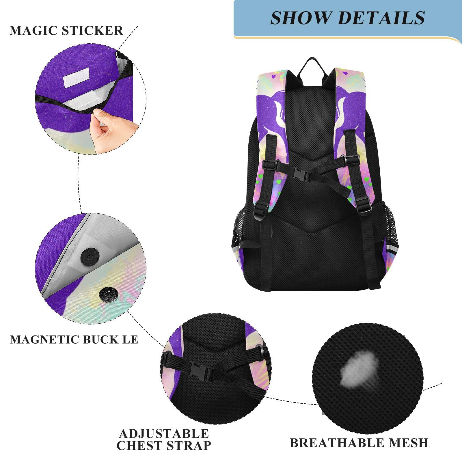 GuoChe Zaino flip top per bambini con unicorni viola glitterati