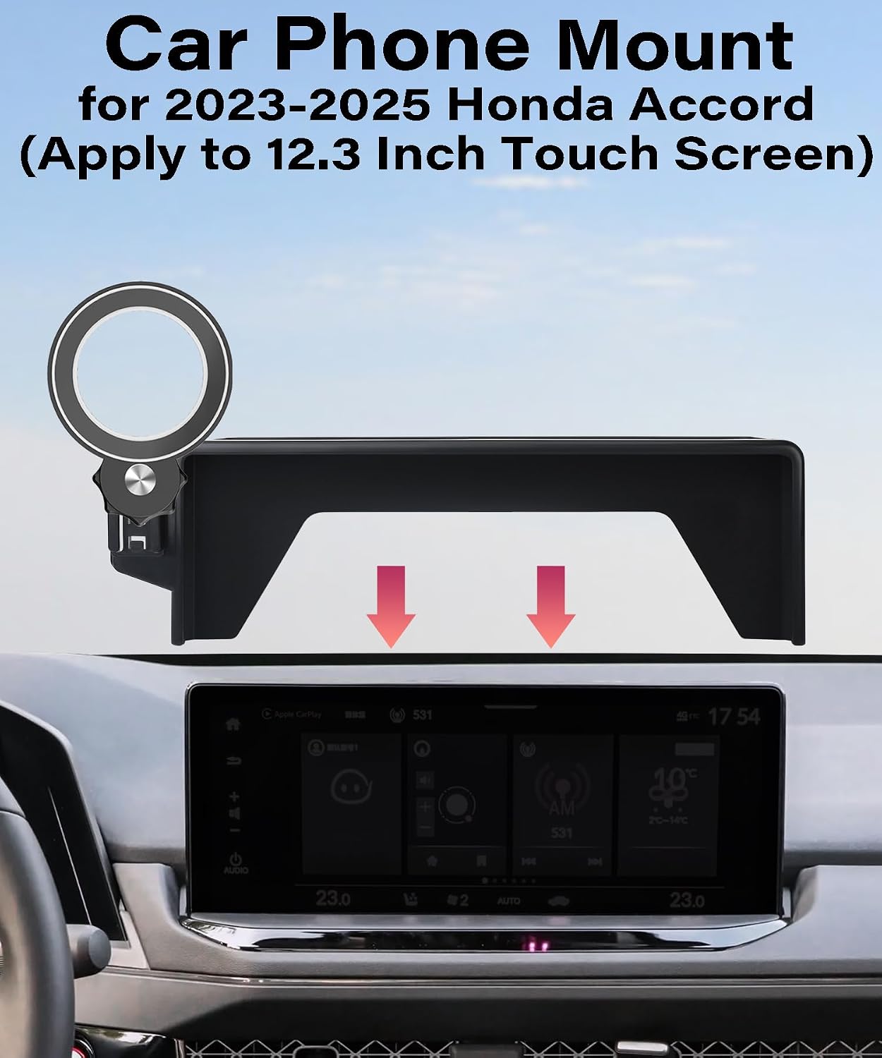 Car Phone Holder for Honda Accord 2023 2024 2025 Accessories Apply to 12.3 Inch Touch Screen Fixed Clip Magnetic Cell Phone Mount Hands-Free 360 Degree Rotation