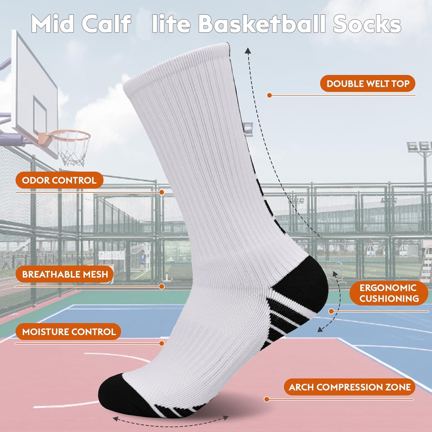 Finerview Basketball Socks for Men Boys 6 Pairs, High-Top Premium Mid Calf Athletic Socks for Adult & Youth - Image 3