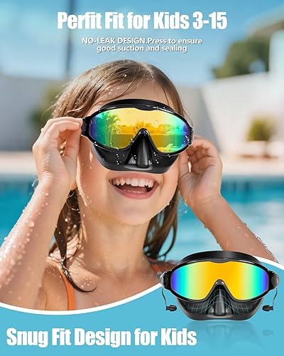 Miniatura 4 de Aegend Gafas de natación con cubierta para la nariz, paquete de 2 máscaras de natación de visión amplia, antivahoUV