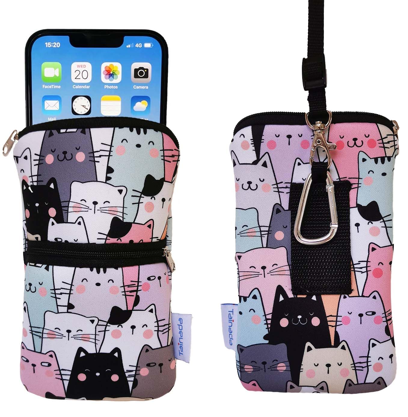 Tainada 2-Zip Neck Phone Pocket Bag w/Belt Loop (Doodle Cats Style 1)