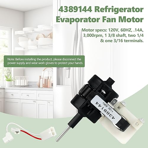 Miniatura 4 de 4389144 Pieza de repuesto del motor del ventilador del evaporador del refrigerador apto para Whirlpool 2149299 2162404 2188303 4389144VP W10131845