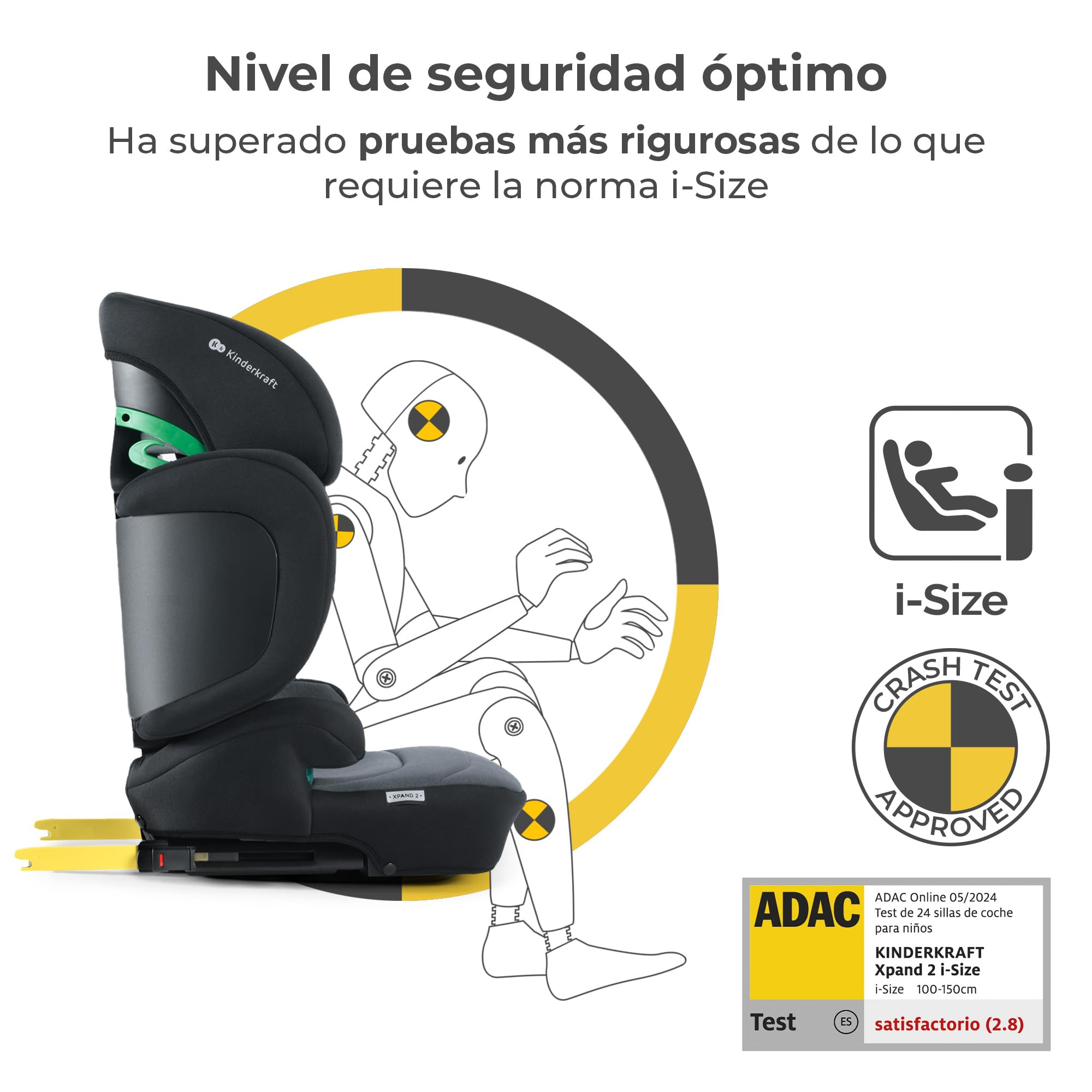 Kinderkraft XPAND2 I-Size, Silla de Coche Grupo 2/3, Reforzada, de 15 a 36 Kg, Negro