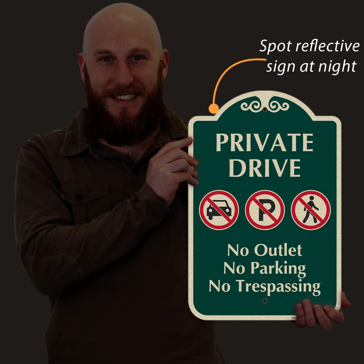 SmartSign Designer "Private Drive - No Outlet Parking Trespassing" Sign, 12" x 18", 120 mil Aluminum Composite (ACM) with Overcoat, Engineer Grade Reflective, Red & Green, Made in USA