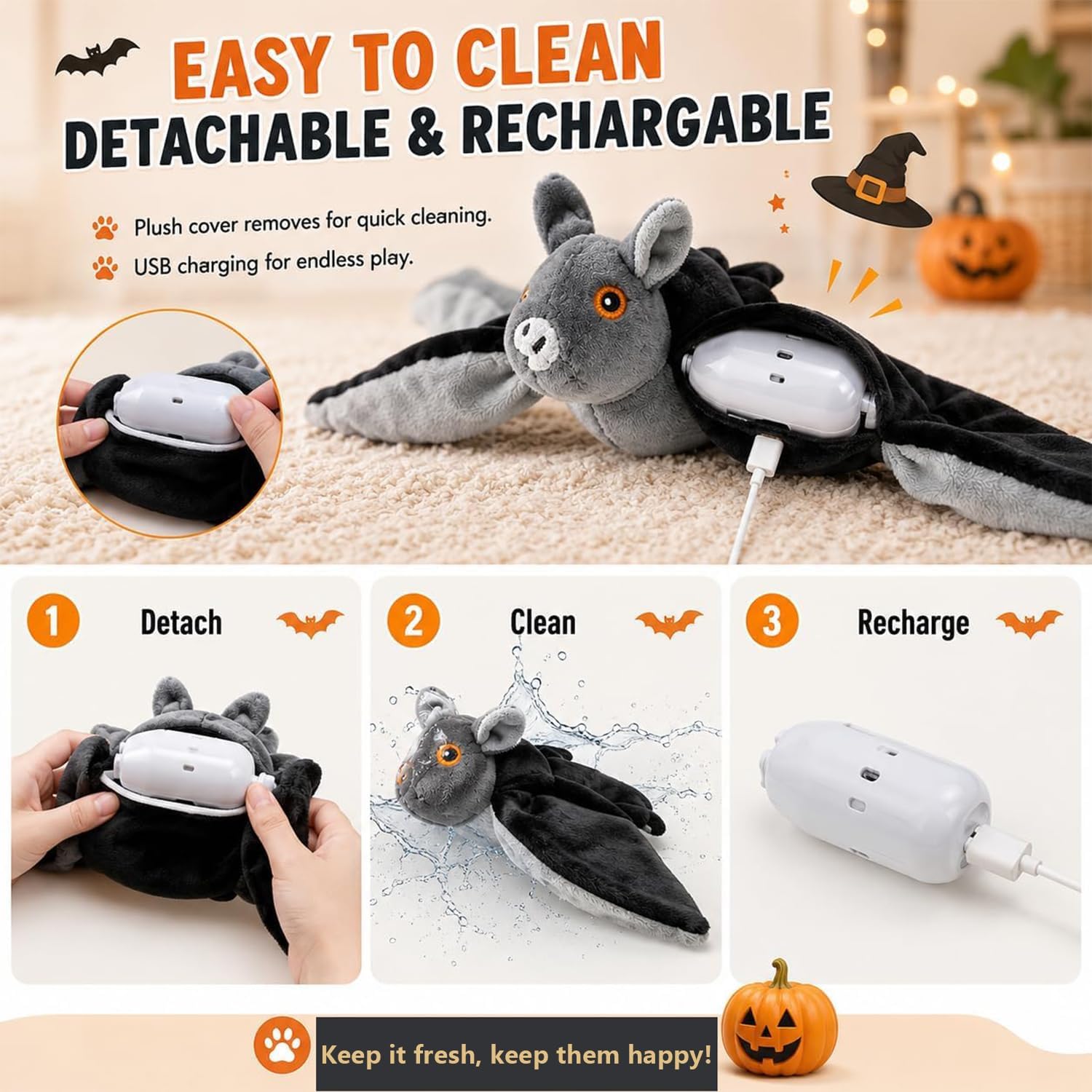 Flying Bat Dog Toy, Interactive Flapping Wings Pet Toy with Chirping Sound image 3