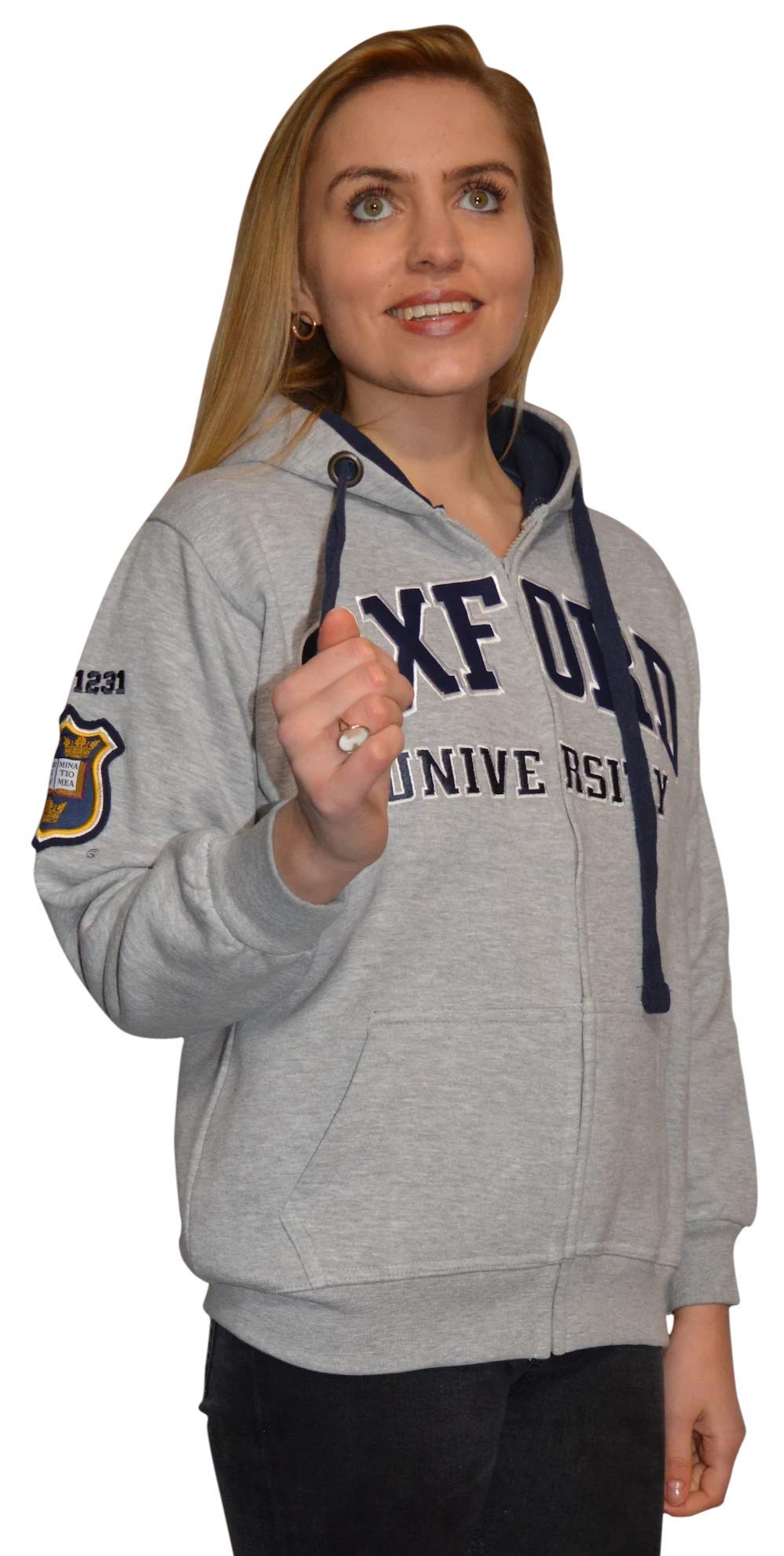 Oxford University OU129 Licensed Zipped Unisex Hooded Sweatshirt Grey S