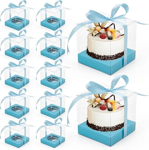 Paquete de 12 Cajas de Cupcakes de Plástico Transparente, Contenedores de Cupcakes Individuales Dorados de 3.5 Pulgadas, Cajas Portadoras