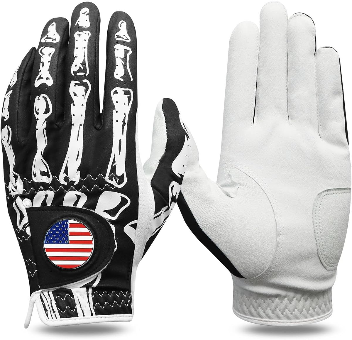 VEASAERS Golf Gloves Men 1 Pack with Ball Marker | Stylish Printed Pattern Design, Left or Right Hand Breathable Comfortable Weathersof Leather Thumb, Small Medium ML Large XL