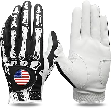 VEASAERS Golf Gloves Men Right Handed Golfer Left Hand with Ball Marker 1 Pack, Leather Premium Weathersof Grip Soft Mens Golf Glove, Size Small Medium ML Large XL