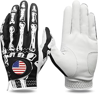 Golf Gloves Men Right Handed Golfer Left Hand with Ball Marker 1 Pack, Leather Premium Weathersof Grip Soft Mens Golf Glove, Size Small Medium ML Large XL