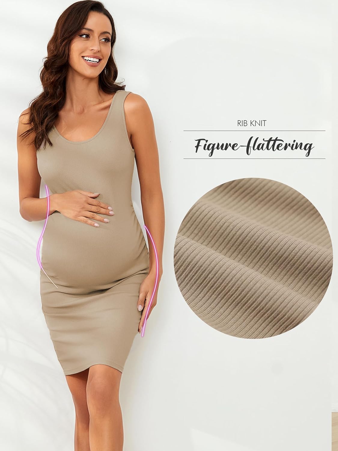 Ecavus Women's Maternity Ribbed Slim Fit Dress Sleeveless Tank Dresses Scoop Neck Pregnancy Bodycon Dress for Casual Wear - Image 5