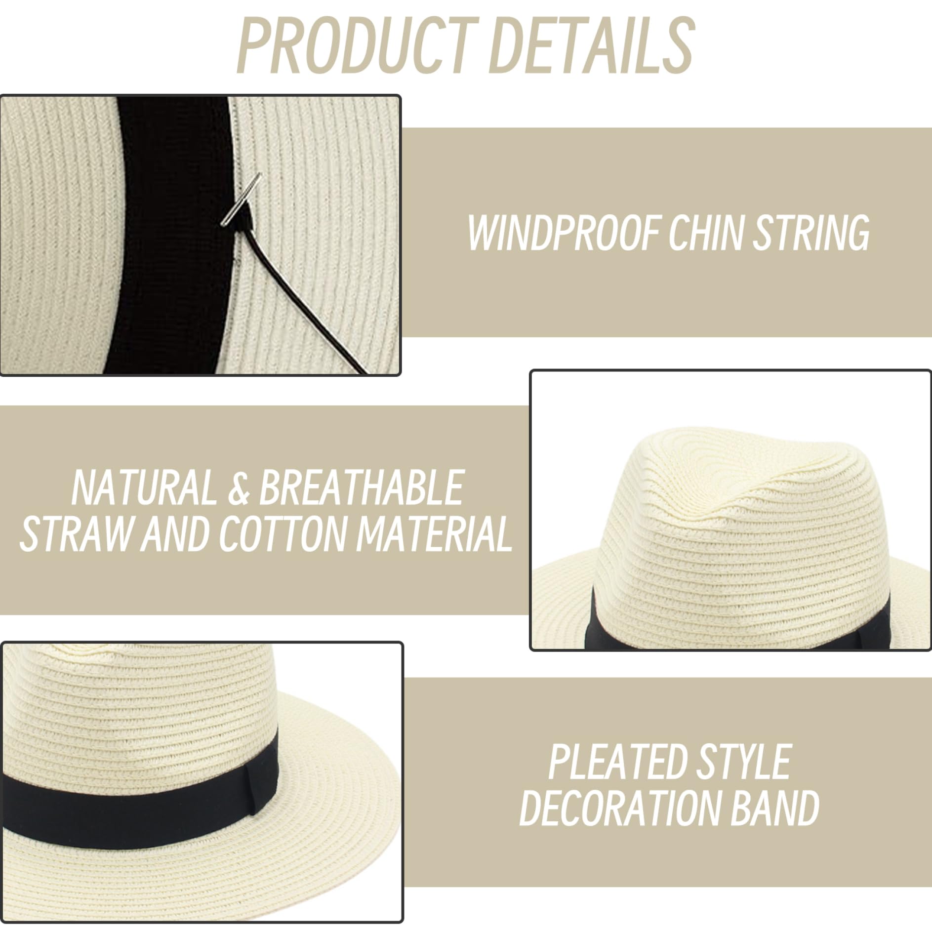 Sombrero Panamá de Paja de ala Ancha Talla única Enrollable - Sombrero de Sol de Playa Fedora para Mujeres y Hombres