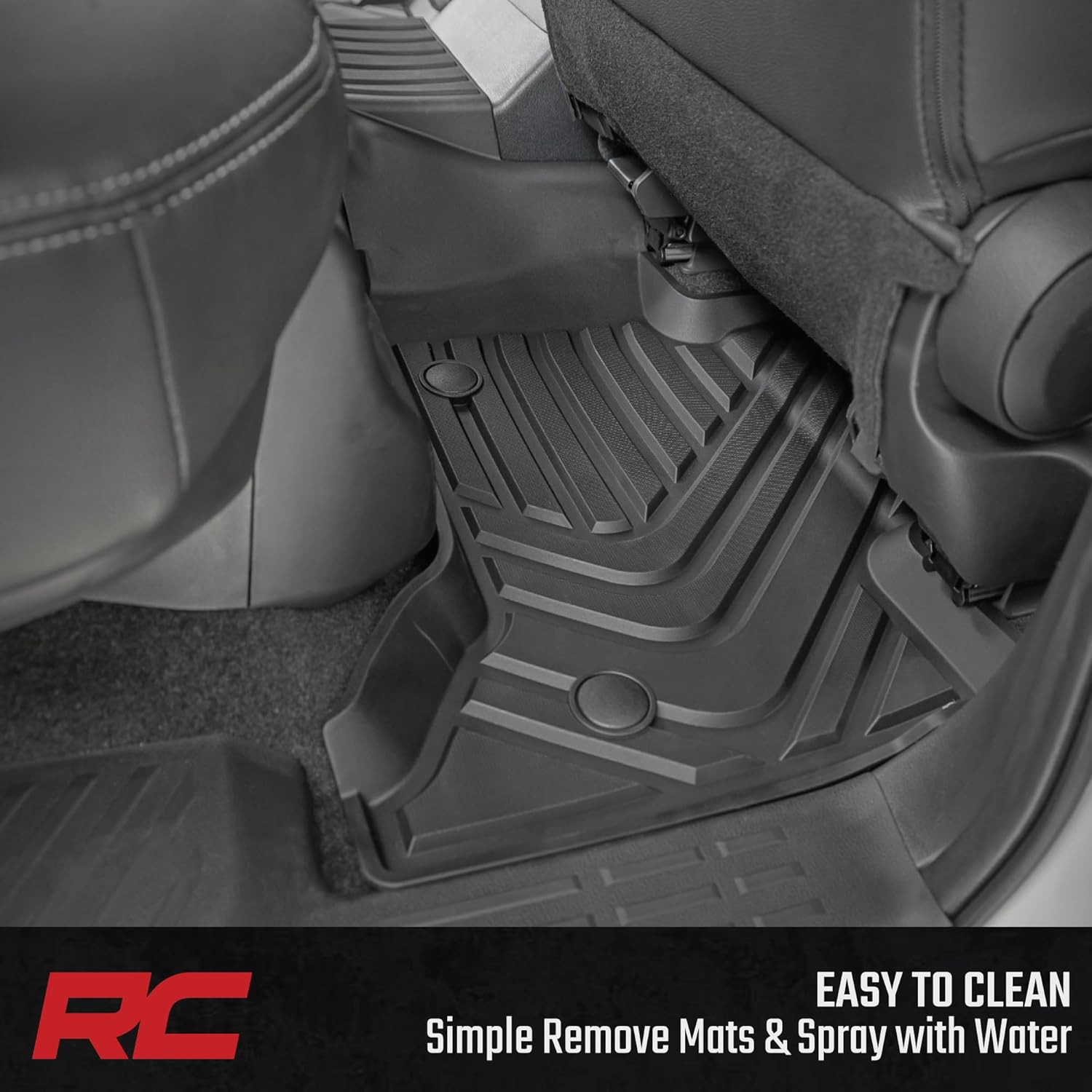 Rough Country Flex-Fit Floor Mats for Toyota Land Cruiser (2024-2025) - Front & Rear Set, Custom All-Weather Non-Slip TPE Liners w/Spill Saver Lip