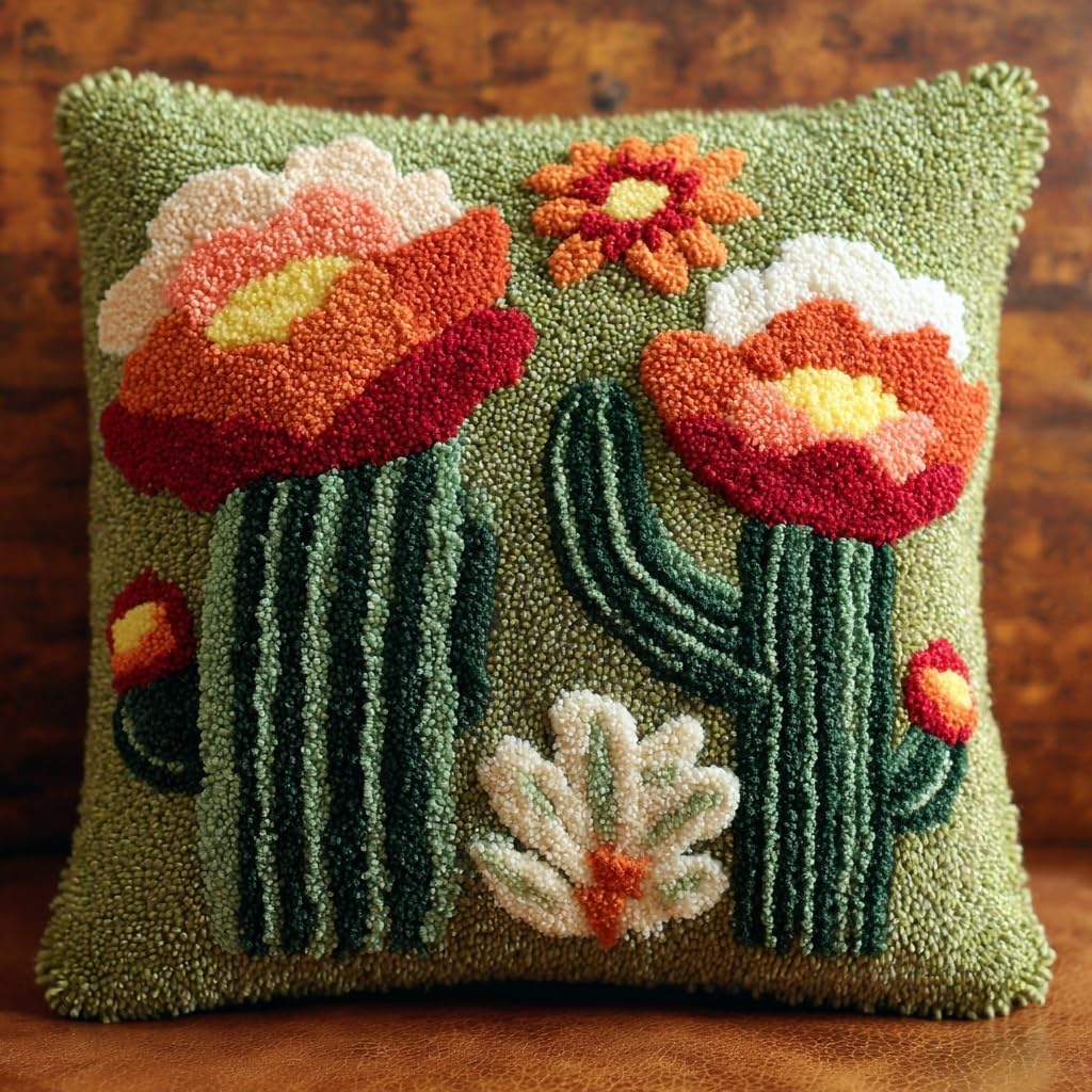 Latch Hook Pillow Kit Cactus Bloom 43x43cm