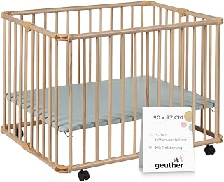 Geuther 2261 Lucilee, 90x97 cm, fond réglable en hauteur 3 fois sans outils, coloris naturel/menthe