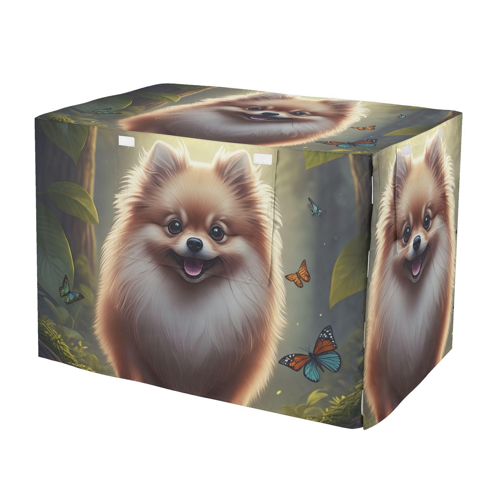 Cute Pomeranian Dog Washable Dog Crate Cover Mesh Window Panels Pet Kennel Cover with Mesh Windows X-Large