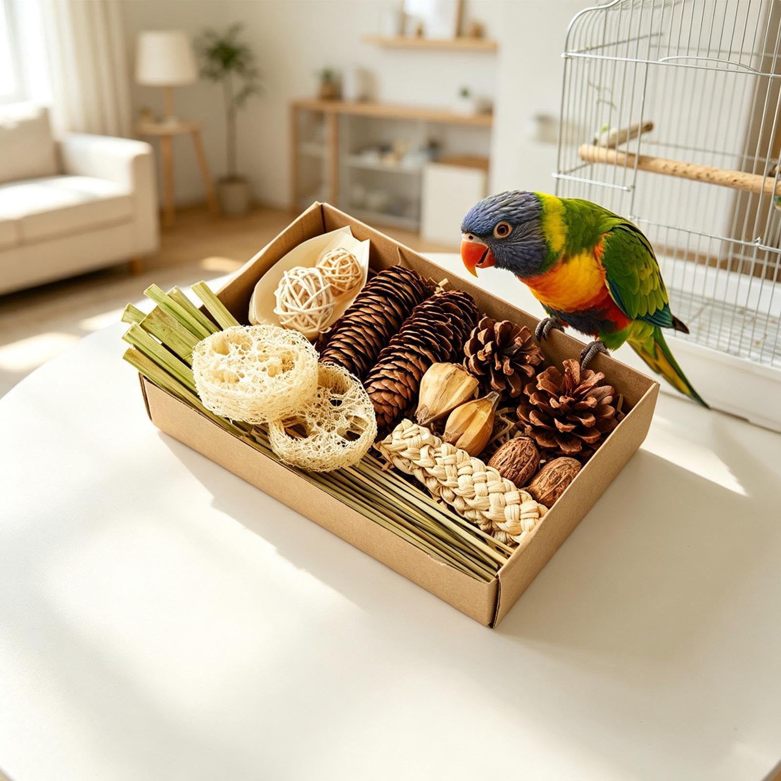 Cockatiel zabawki do żucia rozdrabnianie wzbogacanie pudełko