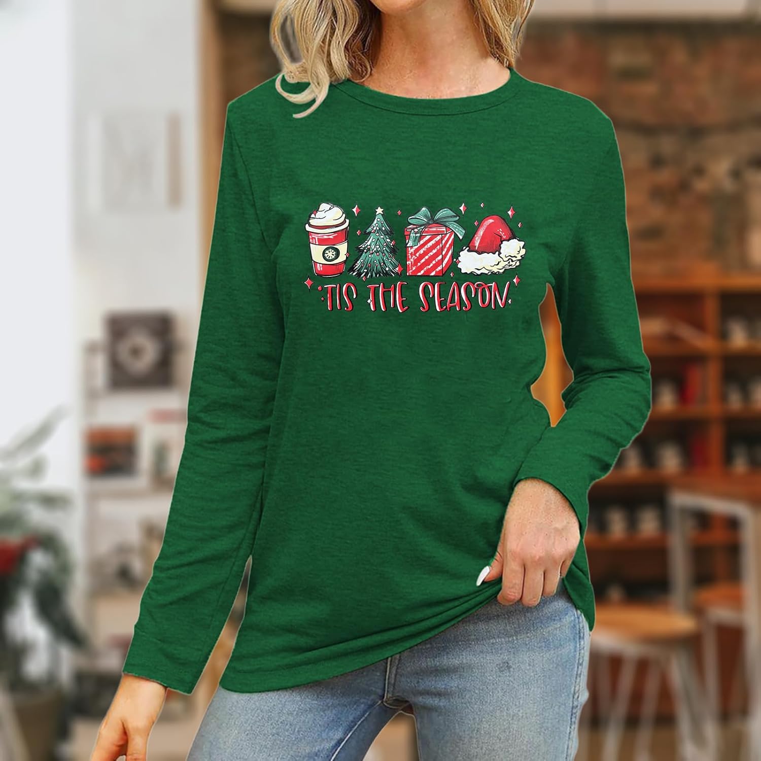 Christmas Shirts for Women Christmas Tree Graphic T Shirts Long Sleeve Merry Christmas Tops Family Xmas Holiday Tops - Image 3