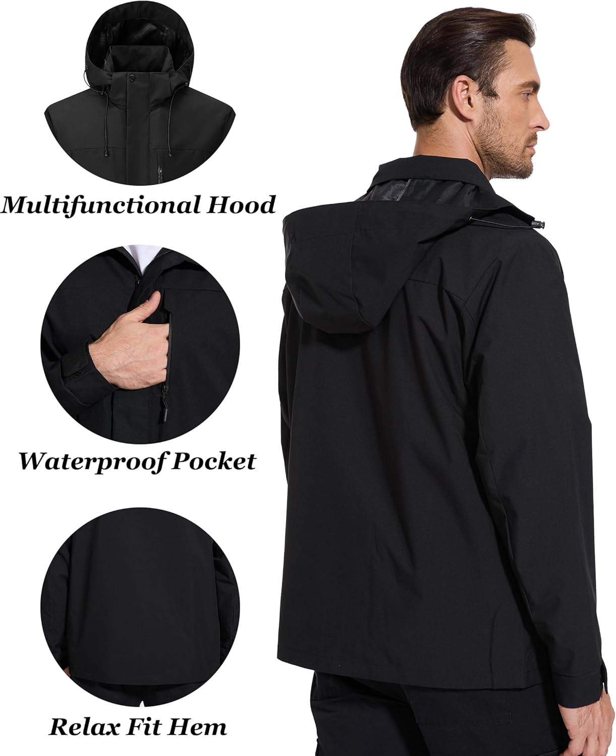 10000mm H2O Waterproof Rain Jacket Windproof Soft Shell Raincoat Windbreaker with Removable Hood - Image 3