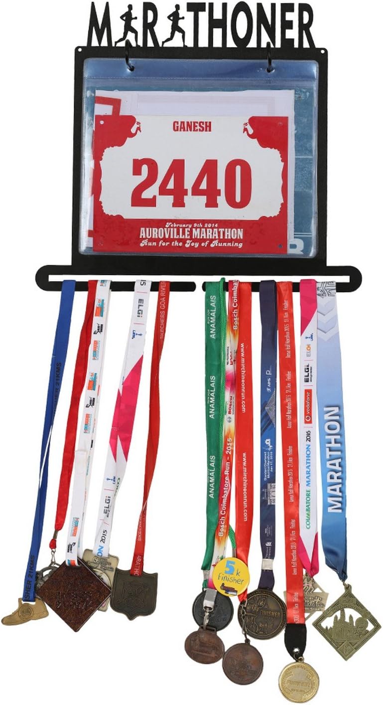 RUNWYND Marathoner All in One Medal Hanger & Bib Display Unit - Black (35 cm x 33 cm)