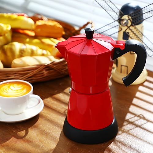 Miniatura 7 de Cafetera eléctrica de 6 tazas de café expreso italiano, máquina de café expreso de aluminio portátil de 10.1 fl oz, cafetera moka con base